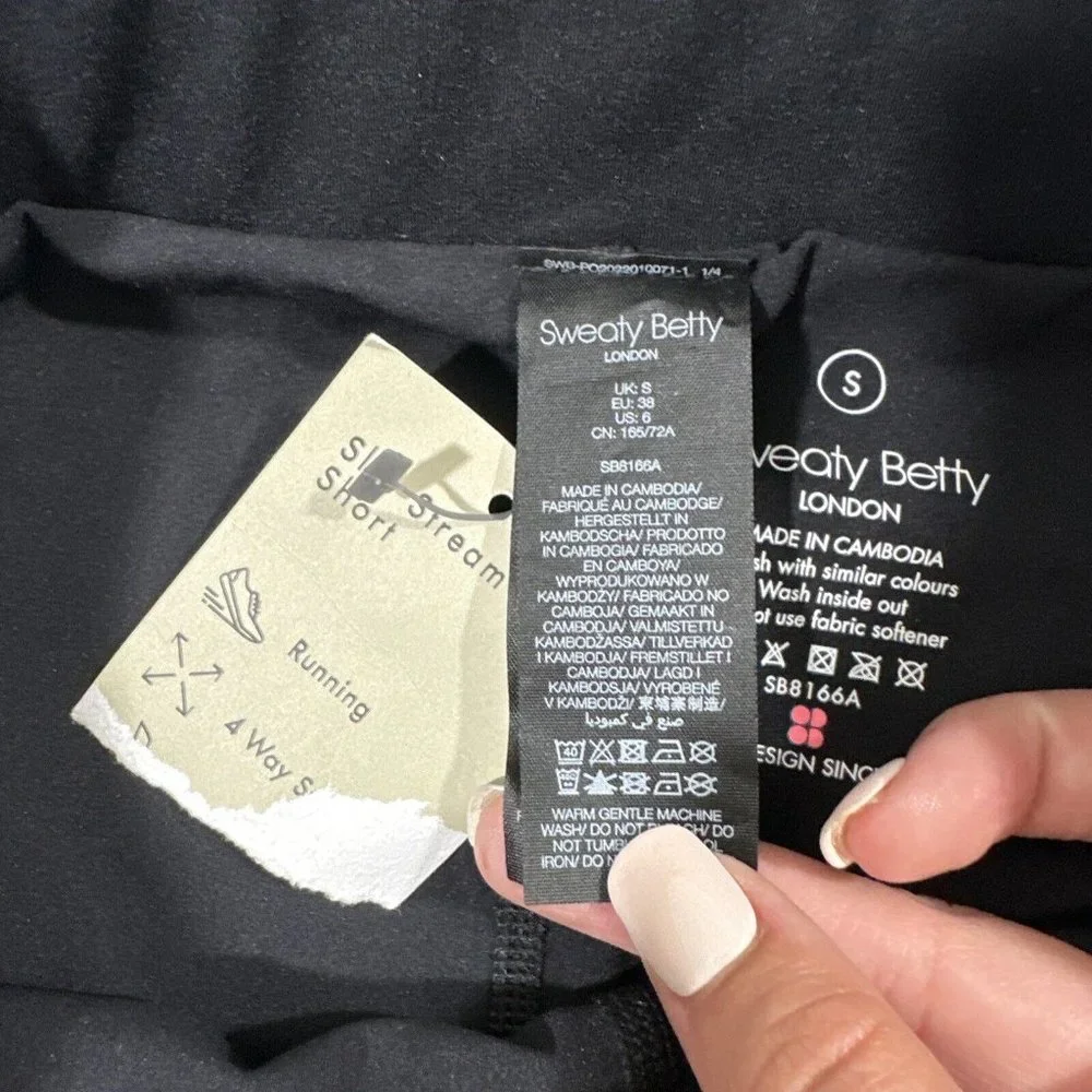 NWT‎ $98 SWEATY BETTY [ Small 6 ] Slip Stream Running Shorts In Black SB #5686